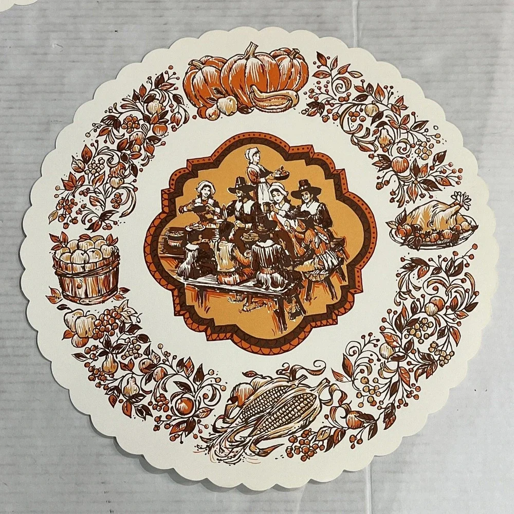 Vintage Paper Placemats‎ Thanksgiving Pilgrims 1970s Set Of 7 Halmark 14